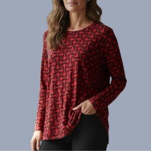 41. LIZ CLAIBORNE Knit Top - Red & Black - Size Sm